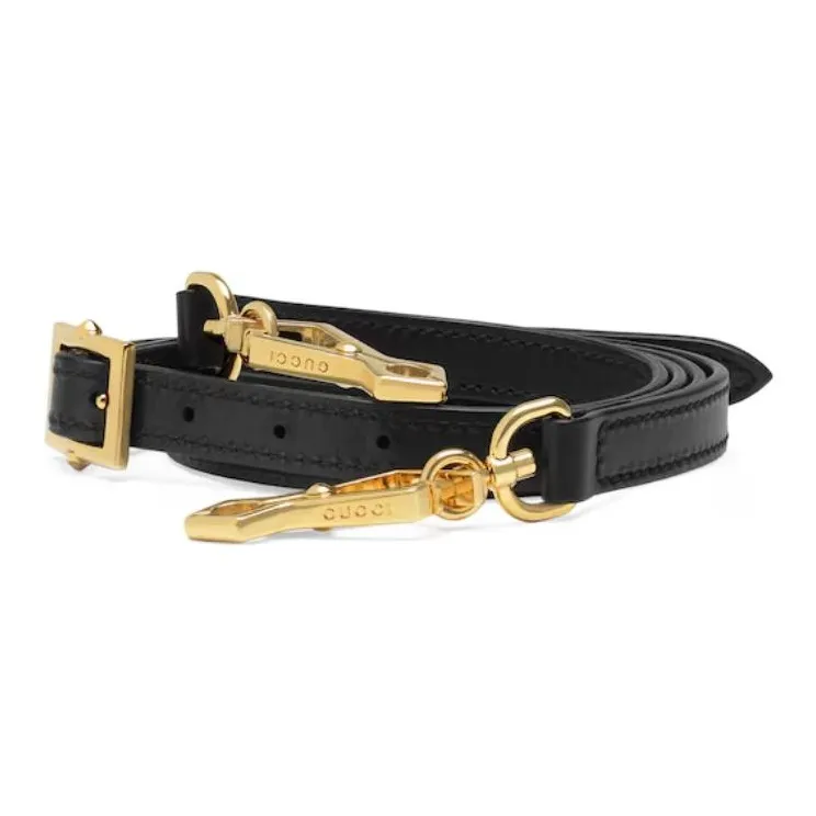 GUCCI Leather Bag Shoulder Strap Women's Black-1
