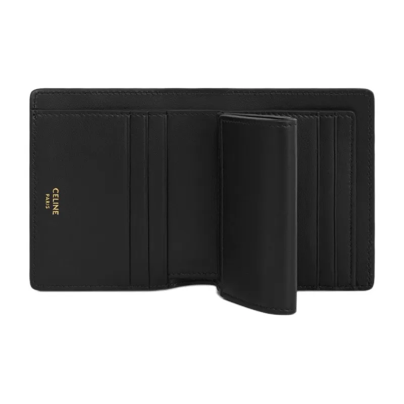 CELINE Soft Calfskin Wallet Small Size Women's Black-3