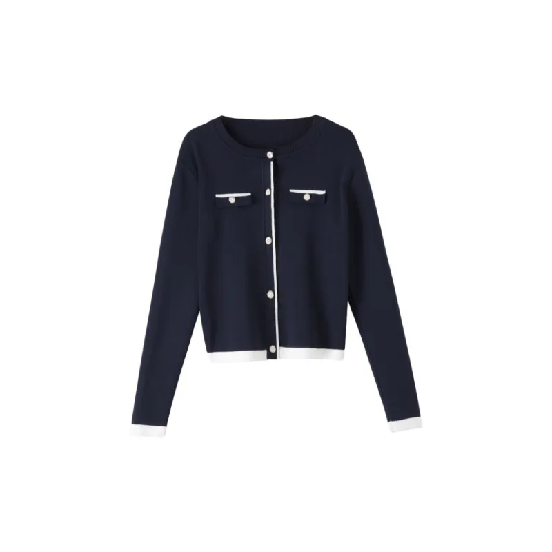 Late White Knitted Fabric Coat Women's Royal Blue-1