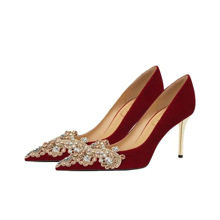Zubumei Slim Heel High Heels 8cm Women's Red-4