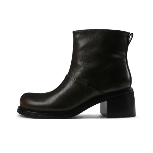 CHARLES&KEITH Small CK Ankle Boots 6cm Women's Dark Brown Dark Brown/Black Black