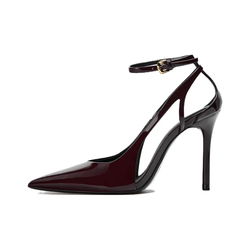 ZARA Slim Heel High Heels 9.5cm Women's Deep Red-0
