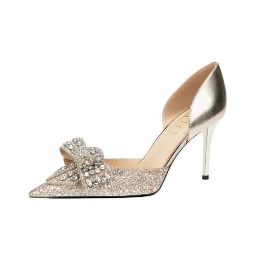 Zubumei Slim Heel High Heels 8cm Women's Light Gold