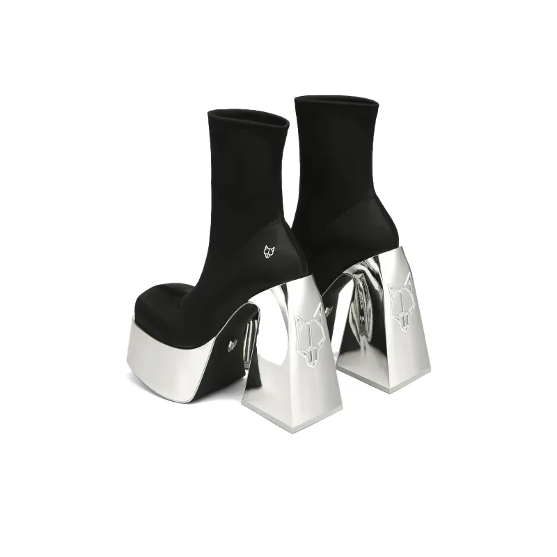 Naked Wolfe Jules Fashion Ankle Boots 15cm Women's Black Silver-3