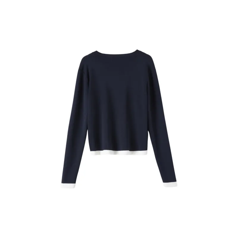 Late White Knitted Fabric Coat Women's Royal Blue-2
