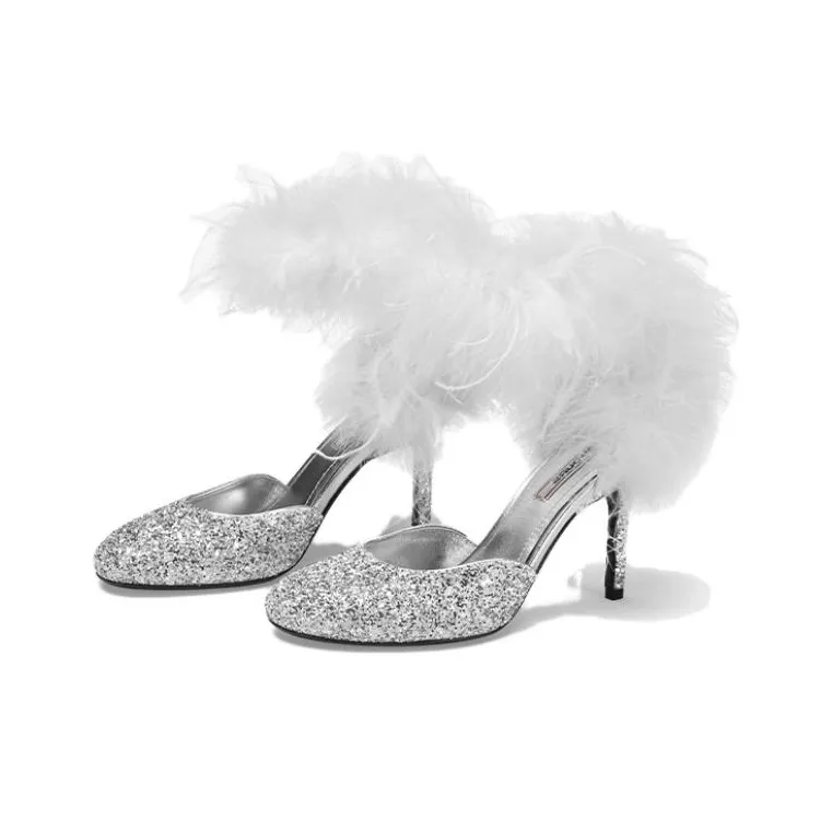 73Hours Aerial Dance Party Slim Heel High Heels 9cm Women's Silver-2