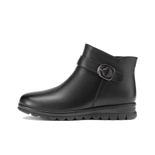 AOKANG Ankle Boots Women's Black Long Staple Style