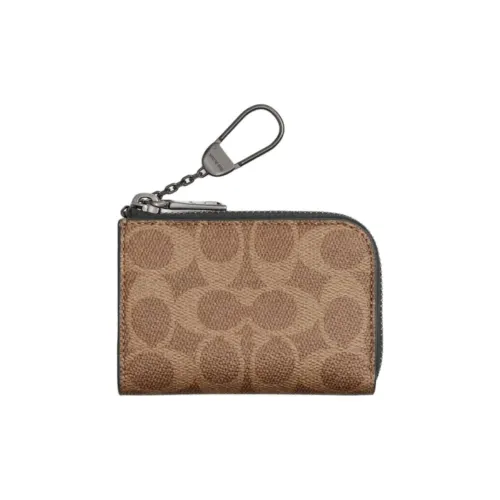 COACH L Zip Artificial Leather Key Pouch Mini Men's Brown Yellow & Multicolor
