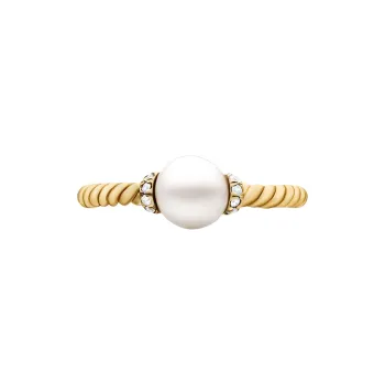 David Yurman 18kt Yellow Gold Petite Solari Station Pearl And Diamond Ring 2.3mm