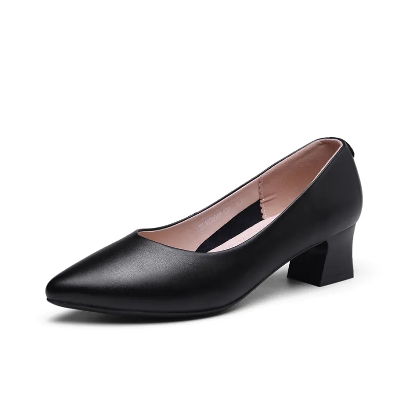 Strongman 3515 Women's Spring And Fall Low Vamp Chunky Heel Commute Work Shoes-1