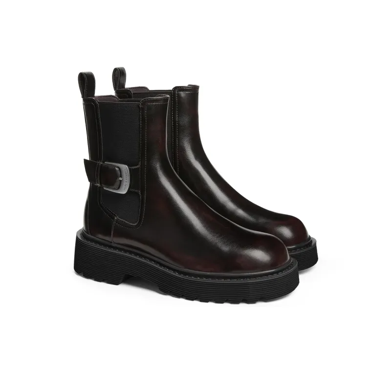 CHARLES&KEITH Small CK Ankle Boots 4.3cm Women's Black/Dark Brown Dark Brown/Chalk White-6