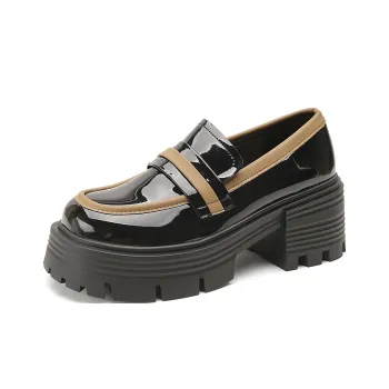 FOXER Small Leather Shoes Loafers High Heels Women's
