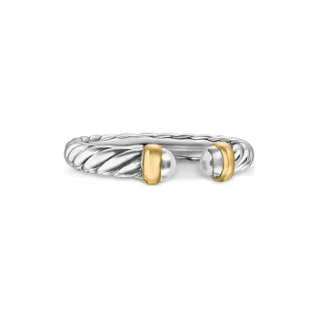 David Yurman 14kt Yellow Gold And Sterling Silver Petite Cable Ring 3.4mm