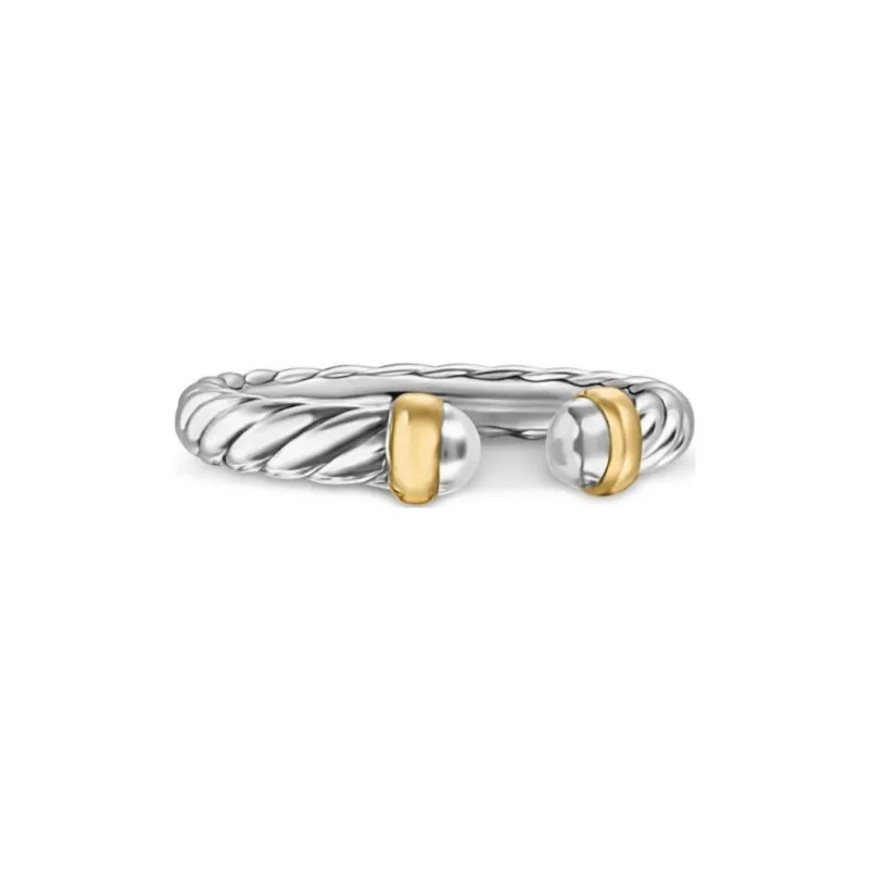 David Yurman 14kt Yellow Gold And Sterling Silver Petite Cable Ring 3.4mm-0
