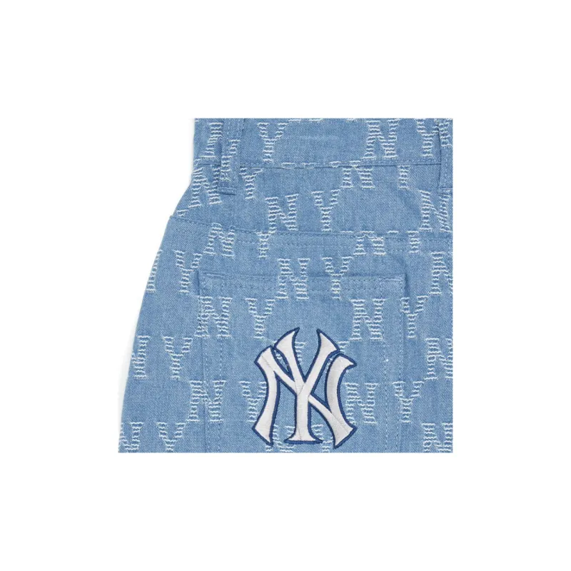 MLB New York Yankees Denim Short Skirts Women's Light Gray Blue-3