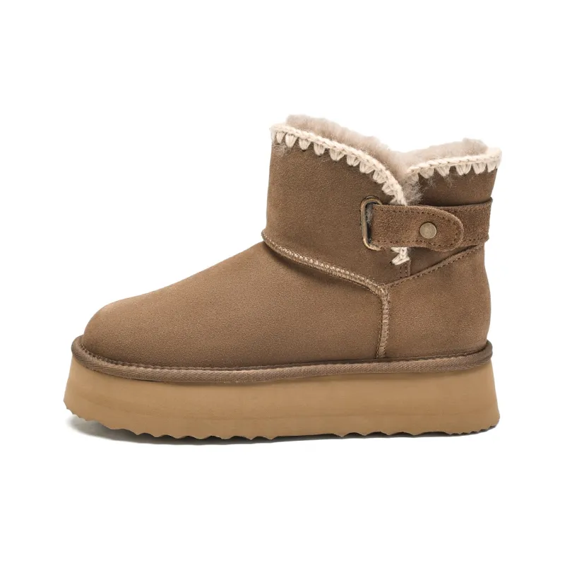 EBLAN Warm Wear-Resistant Slip-Resistant Ankle-Length Snow Boots Women's Chestnut-5