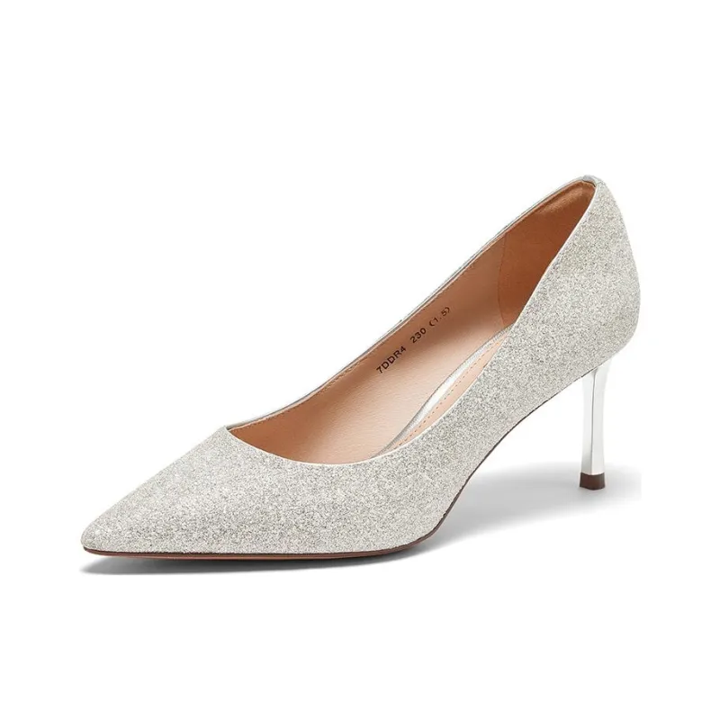 Tata Unlined Shoes Slim Heel High Heels 7cm Women's Silver-1