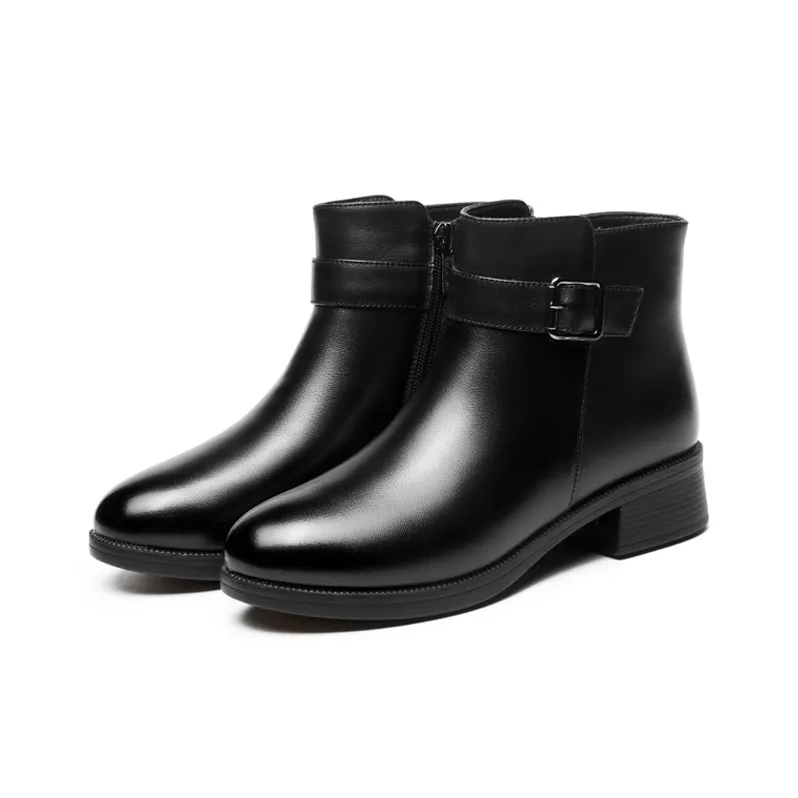 AOKANG Ankle Boots 3.7CM Chunky Heel Women's Black-6