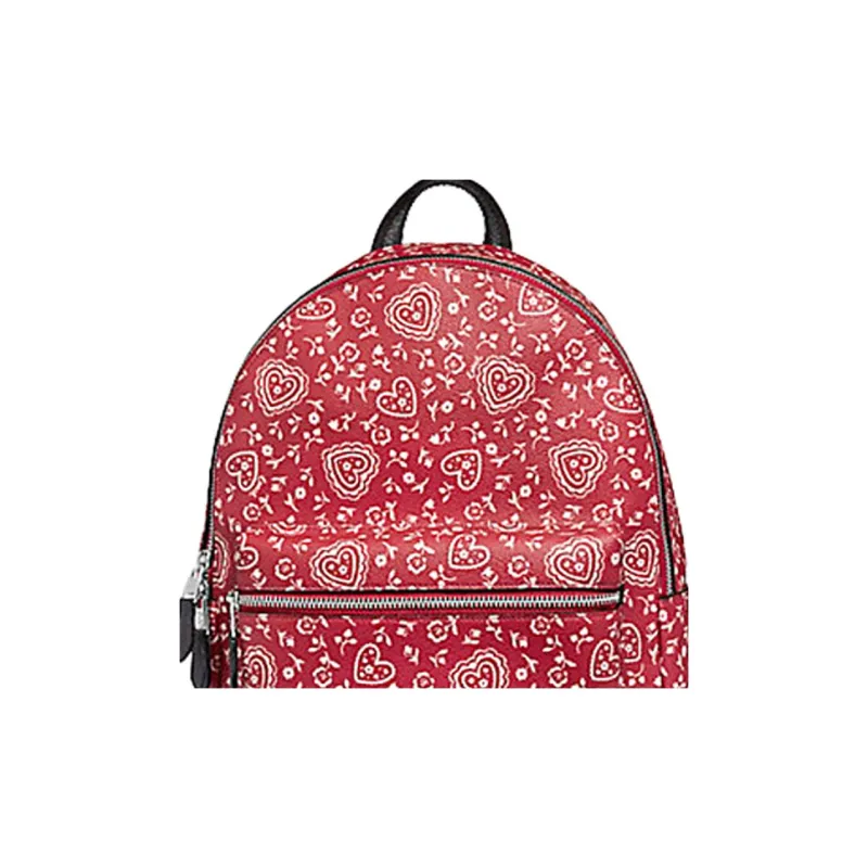 COACH Canvas With Leather Backpack Medium Size Women's Red-2
