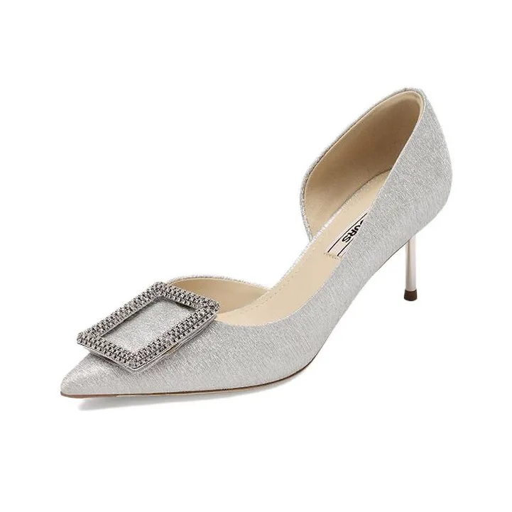 73Hours Slow Motion Slim Heel High Heels 6.5cm Women's Silver-1