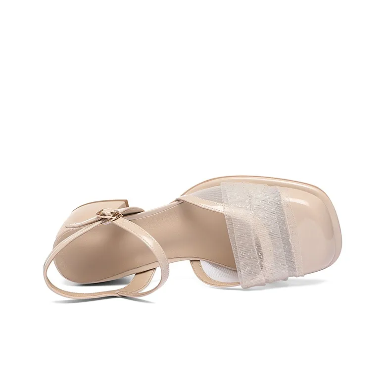 Golden Silk Rabbit Chunky Heel High Heels 5.5cm Women's-10