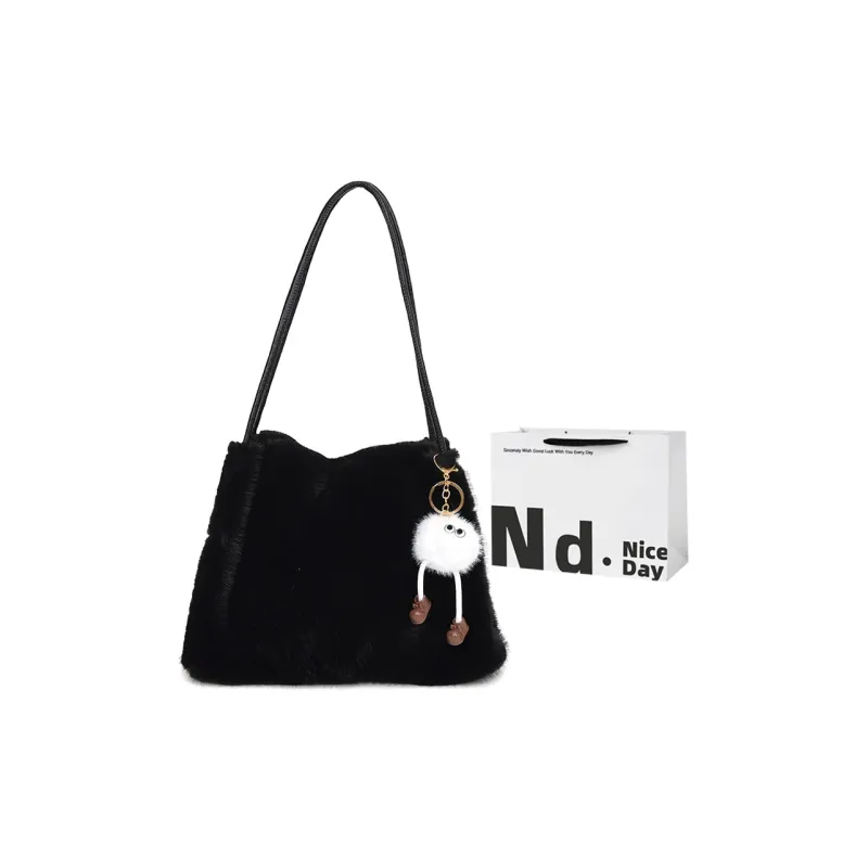 SWIMADE Fuzzy Material Shoulder Bag Regular Women's Light Pink/Fuchsia/Coffee/Black Khaki/Ecru-15