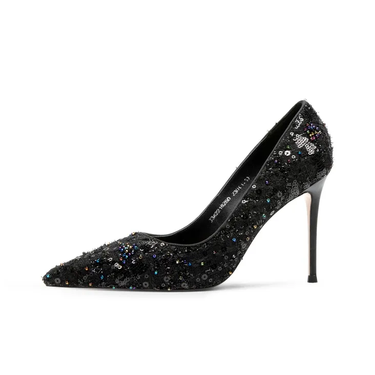 JOOC Slim Heel High Heels Women's Iridescent Black-1