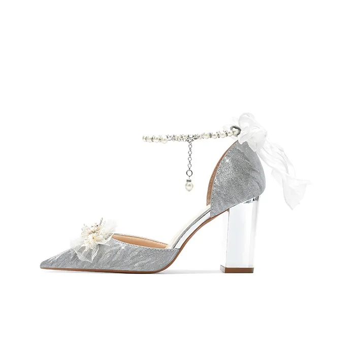 Crelinkxlat Chunky Heel High Heels Women's Silver-10