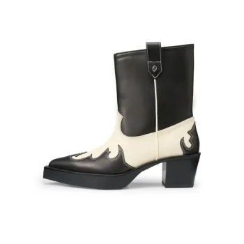 Lost In Echo Pointed Toe Black Platform High Heel Western Cowboy Boot Ankle Boots