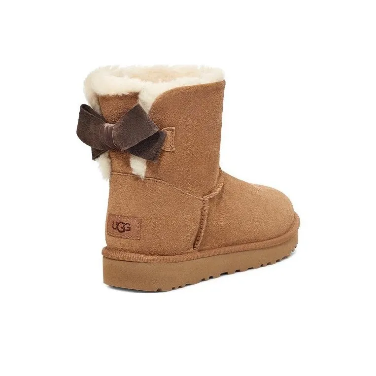 UGG Mini Bailey Suede Bow For 'Chestnut' Women's-2
