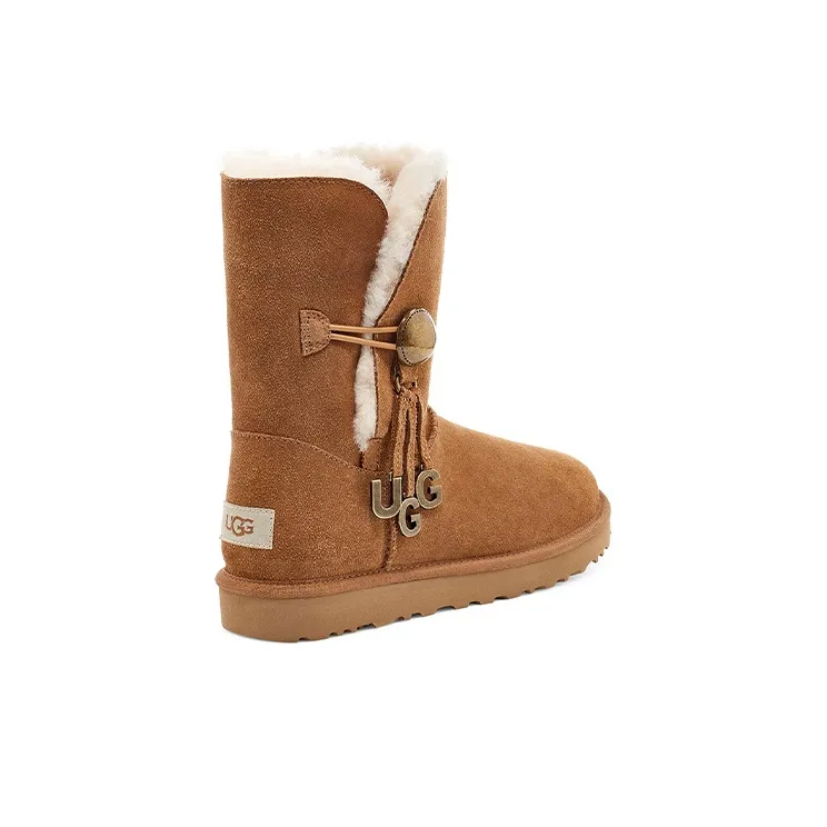 UGG Bailey Button UGG Charm Metallic Alphabet Version Fleece Lined Brown Women's-3