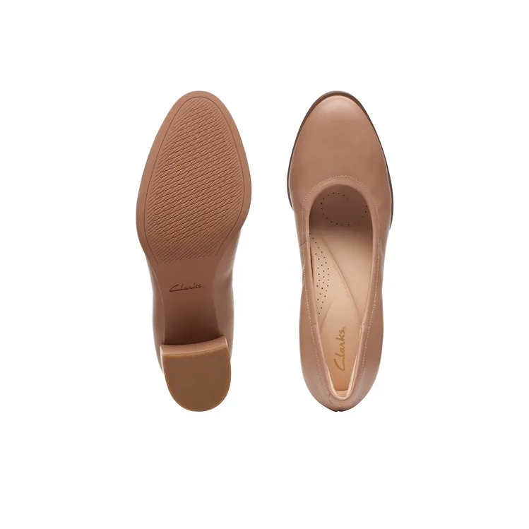 Clarks Frewa Series Chunky Heel High Heels 6.5cm Women's Khaki-2