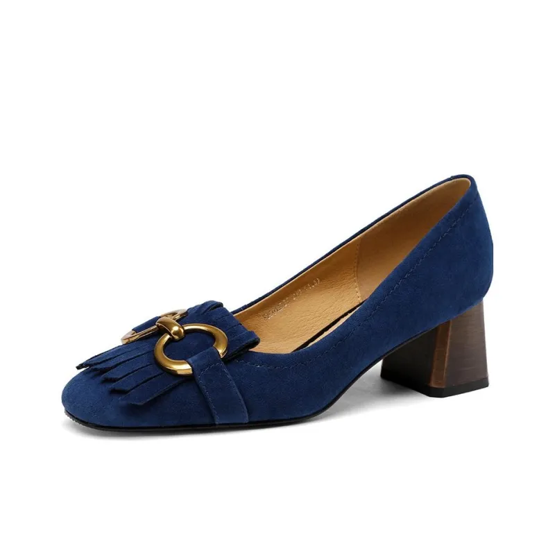 BOSSSUNWEN Chunky Heel High Heels 5cm Women's Blue-1