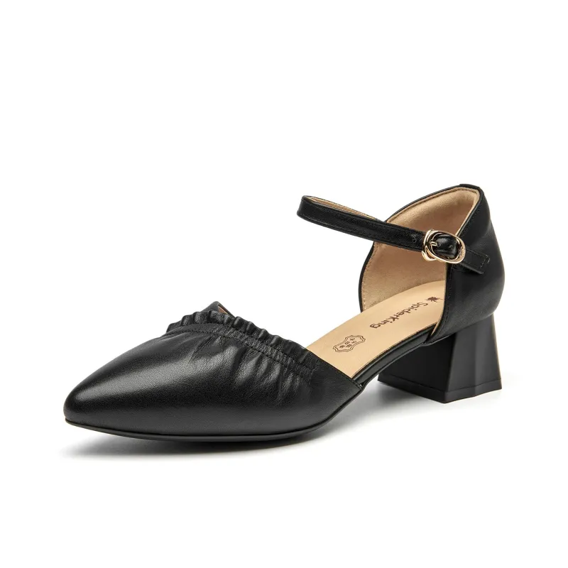 Spider King Block Heel High Heels 4cm Women's Black-1