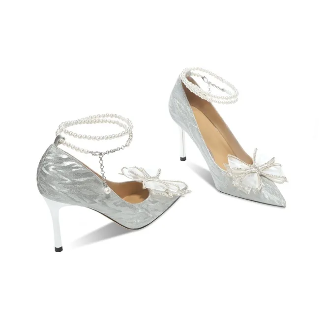 MCKP Slim Heel High Heels 8cm Women's Silver-2