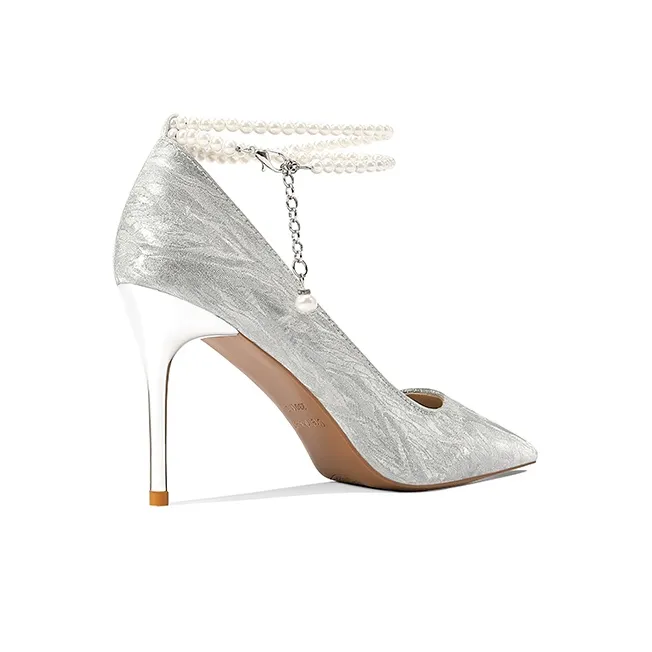 Crelinkxlat Rhinestone Butterfly Slim Heel High Heels Women's Silver-2