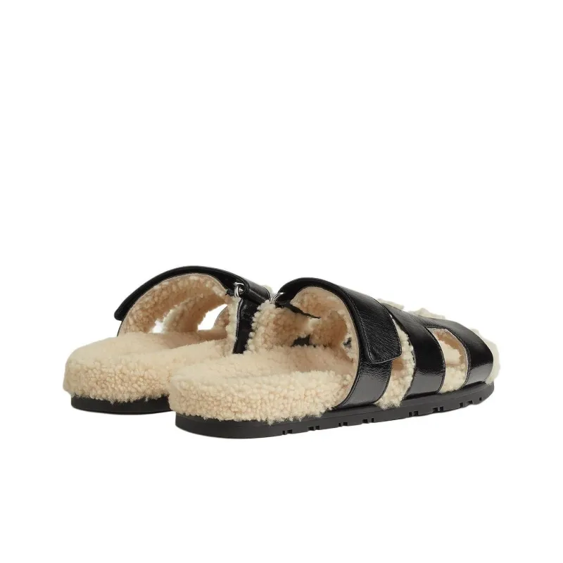 HERMES Chypre Rubber Sole Slip Resistant Slide Slippers Women's Black-3