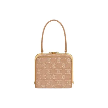 CELINE Suede Calfskin Handbag Women's Light Camel