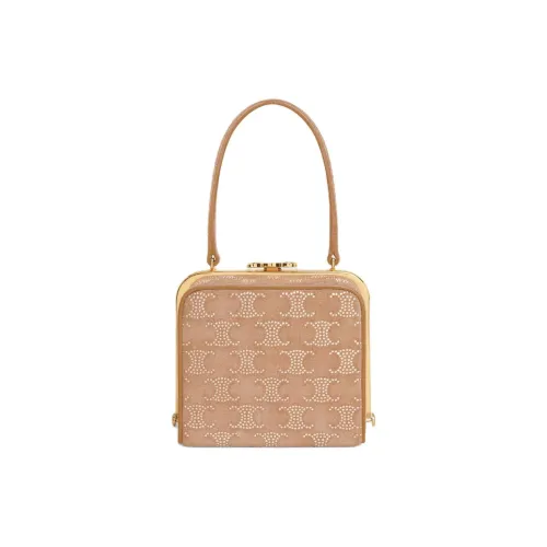 CELINE Suede Calfskin Handbag Women's Light Camel