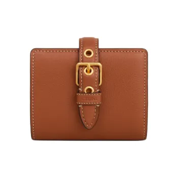 CELINE Cow Leather Wallet Small Size Women's Brown
