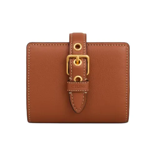 CELINE Cow Leather Wallet Small Size Women's Brown