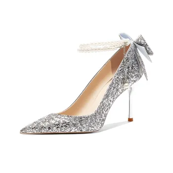 CHILI Slim Heel High Heels Women's Silver
