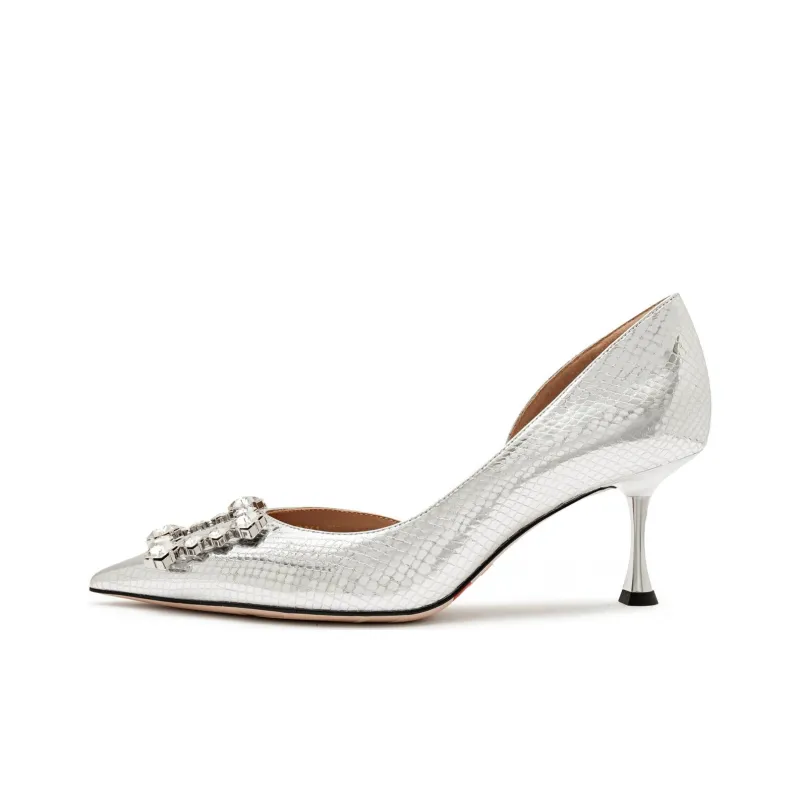 Staccato Sugar Cube Shoe Slim Heel Pointed Toe Crystal High Heels 7cm Women's-4