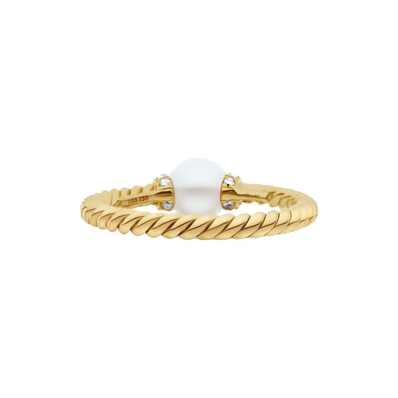 David Yurman 18kt Yellow Gold Petite Solari Station Pearl And Diamond Ring 2.3mm-1