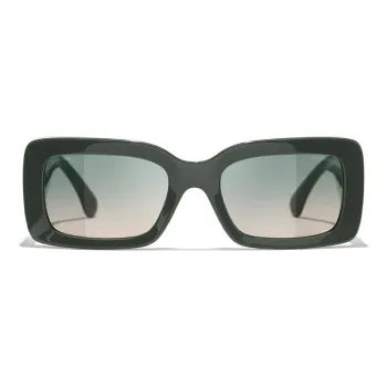 CHANEL Acetate Metal Rectangular Sunglasses Women's Green