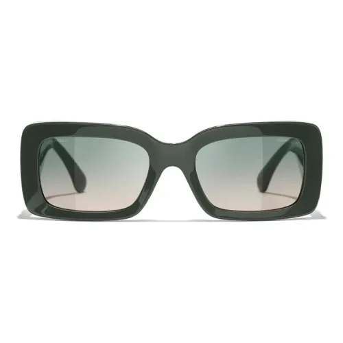 CHANEL Acetate Metal Rectangular Sunglasses Women's Green