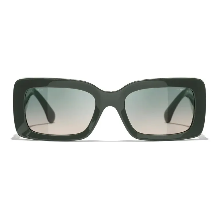CHANEL Acetate Metal Rectangular Sunglasses Women's Green-0