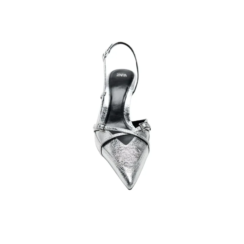 ZARA Slim Heel High Heels 8cm Women's Silver-3