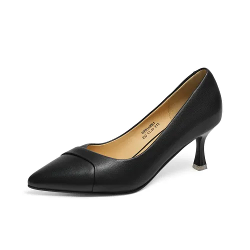 RED DRAGONFLY Unlined Shoes Slip on Slim Heel High Heels 6.5cm Women's Black/Ecru
