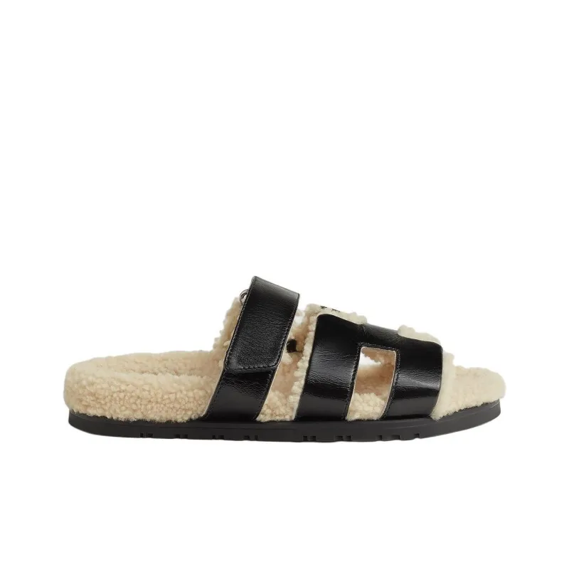 HERMES Chypre Rubber Sole Slip Resistant Slide Slippers Women's Black-1
